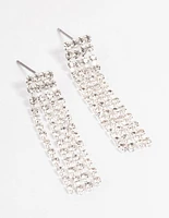 Silver Four Diamante Cupchain Drop Earrings