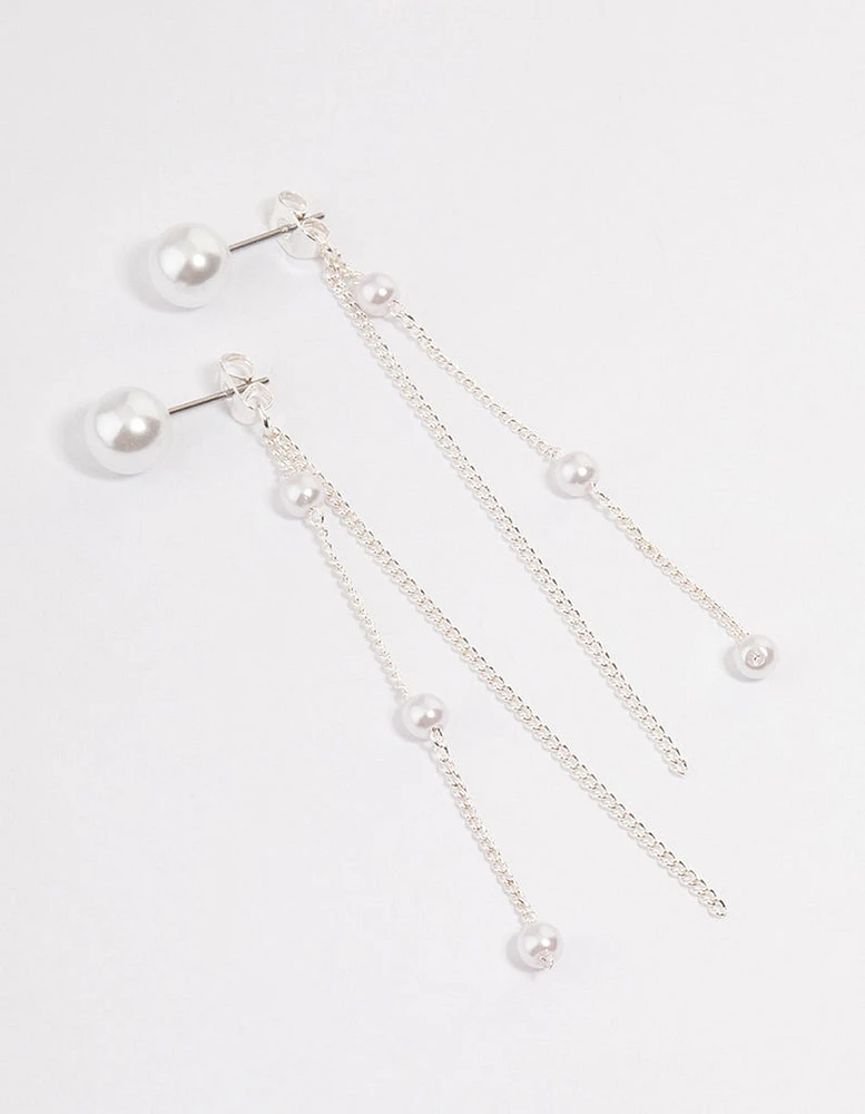 Rhodium Pearl Cupchain Sandwich Drop Earrings