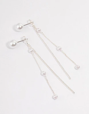 Silver Pearl Cupchain Sandwich Drop Earrings