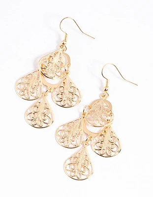 Gold Ornate Teardrop Earrings