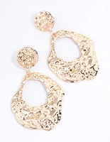 Gold Unique Open Texture Drop Earrings