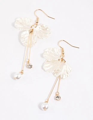 White Pearl Petal Stick Drop Earrings