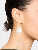 White Pearl Petal Stick Drop Earrings