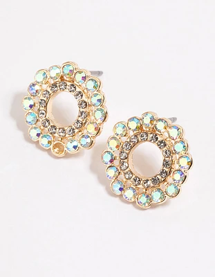 Gold Open Diamante Halo Stud Earrings