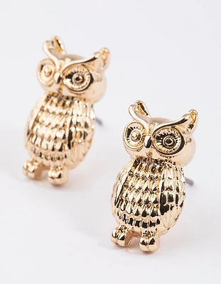 Gold Cute Owl Stud Earrings