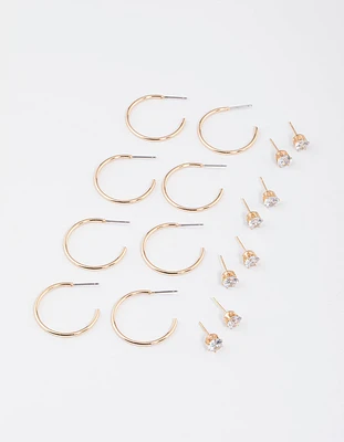 Gold Classic Diamante & Hoop Earrings 8-Pack