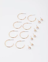 Gold Classic Diamante & Hoop Earrings 8-Pack