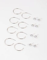 Rhodium Classic Diamante & Hoop Earrings 8-Pack