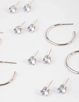 Rhodium Classic Diamante & Hoop Earrings 8-Pack