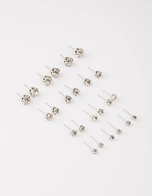 Silver Classic Diamante Graduating Earrings 8-Pack