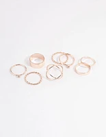 Rose Gold Thick & Diamante Ring 8-Pack