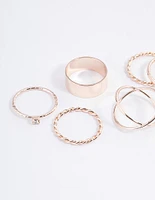 Rose Gold Thick & Diamante Ring 8-Pack