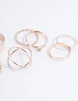 Rose Gold Thick & Diamante Ring 8-Pack