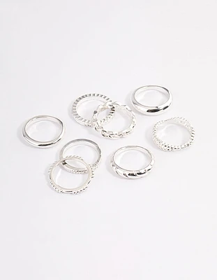 Silver Plain & Molten Twisted Ring 8-Pack