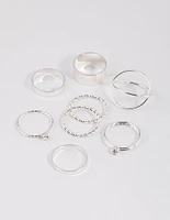 Silver Thick & Diamante Ring 8-Pack