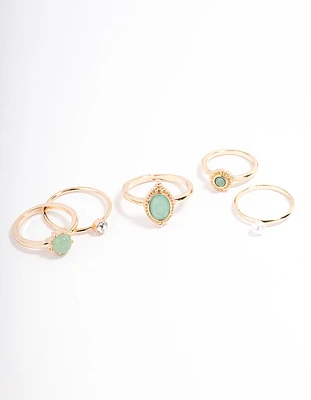 Gold Ornate Oval Ring 5-Pack