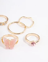 Gold Heart & Butterfly Ring 7-Pack