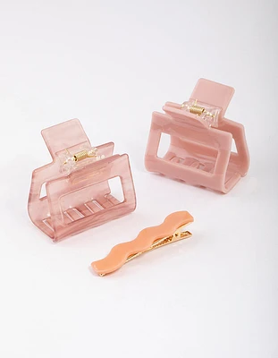 Blush Acrylic Squiggle Claw Clip Pack