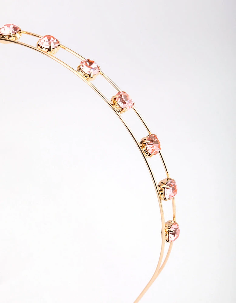 Gold Double Band Diamante Headband