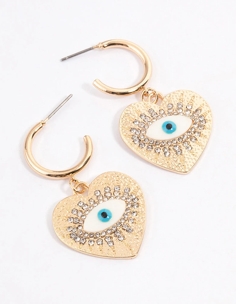 Gold Evil Eye Heart Earrings