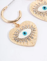 Gold Evil Eye Heart Earrings