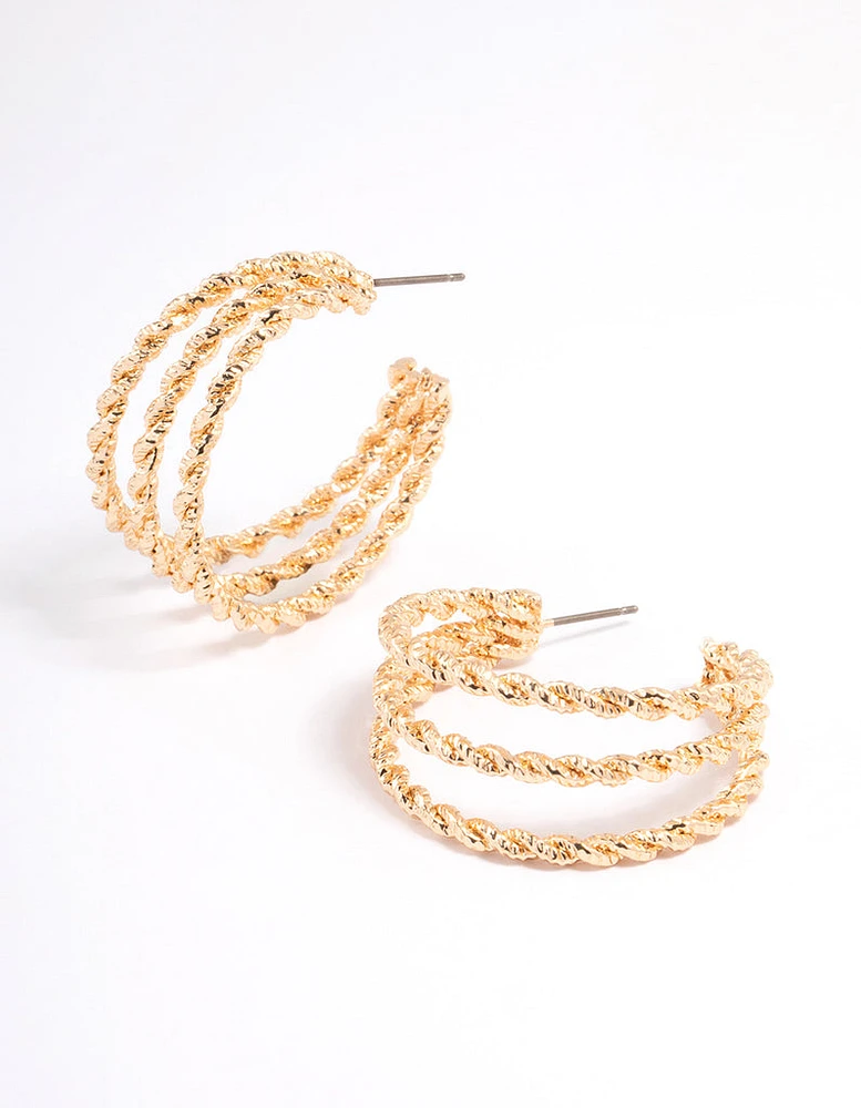 Gold Twisted Triangle Hoop Earrings