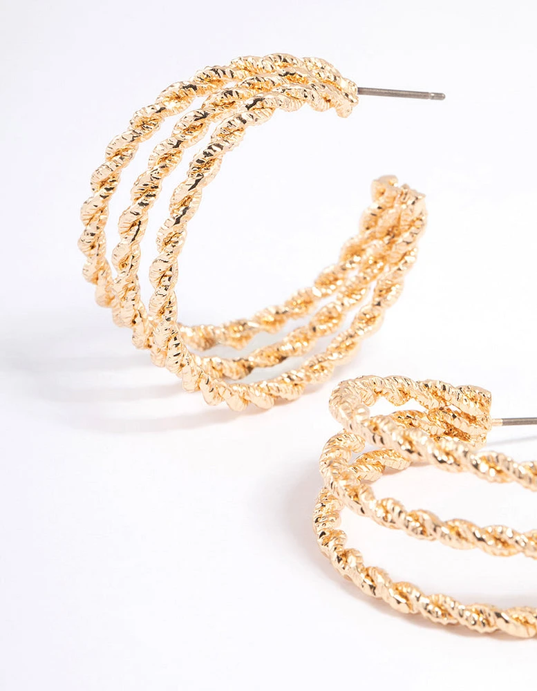 Gold Twisted Triangle Hoop Earrings