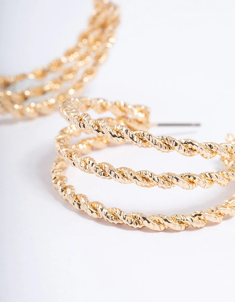 Gold Twisted Triangle Hoop Earrings