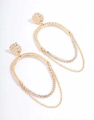 Gold Hammered Double Chain Drop Earrings