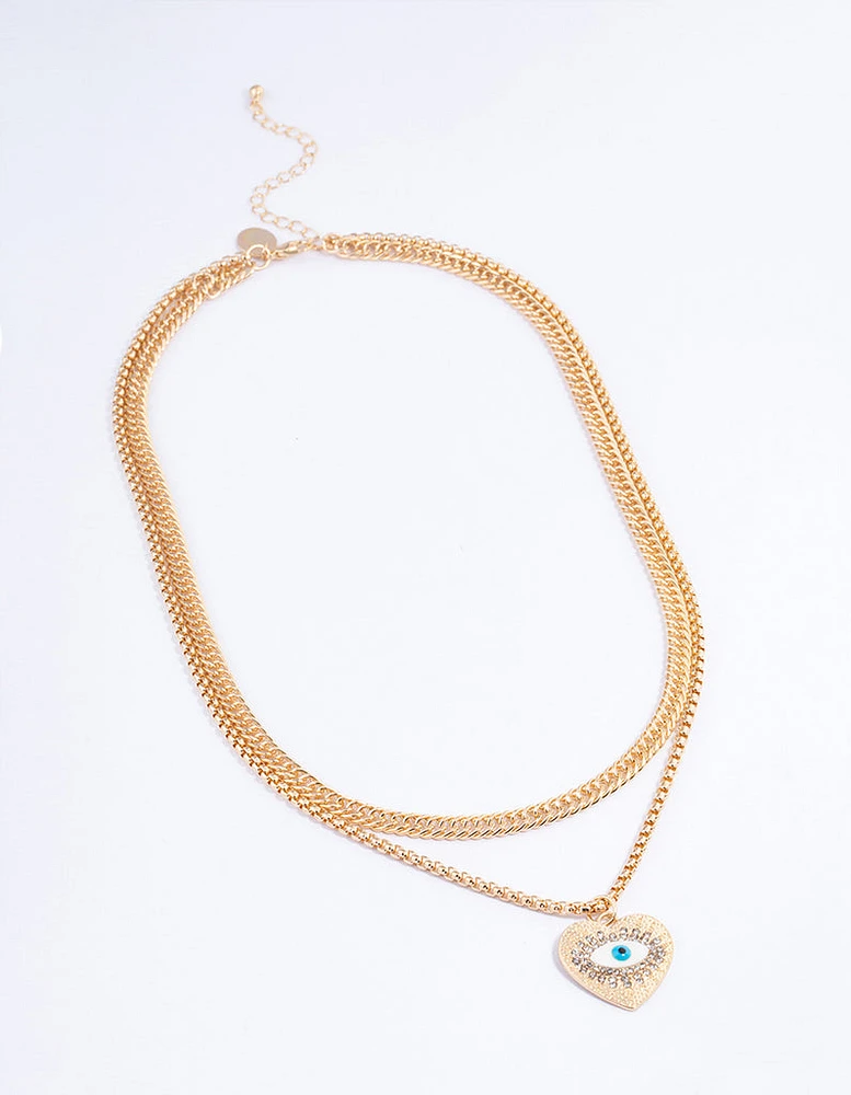 Gold Layered Evil Eye Heart Necklace