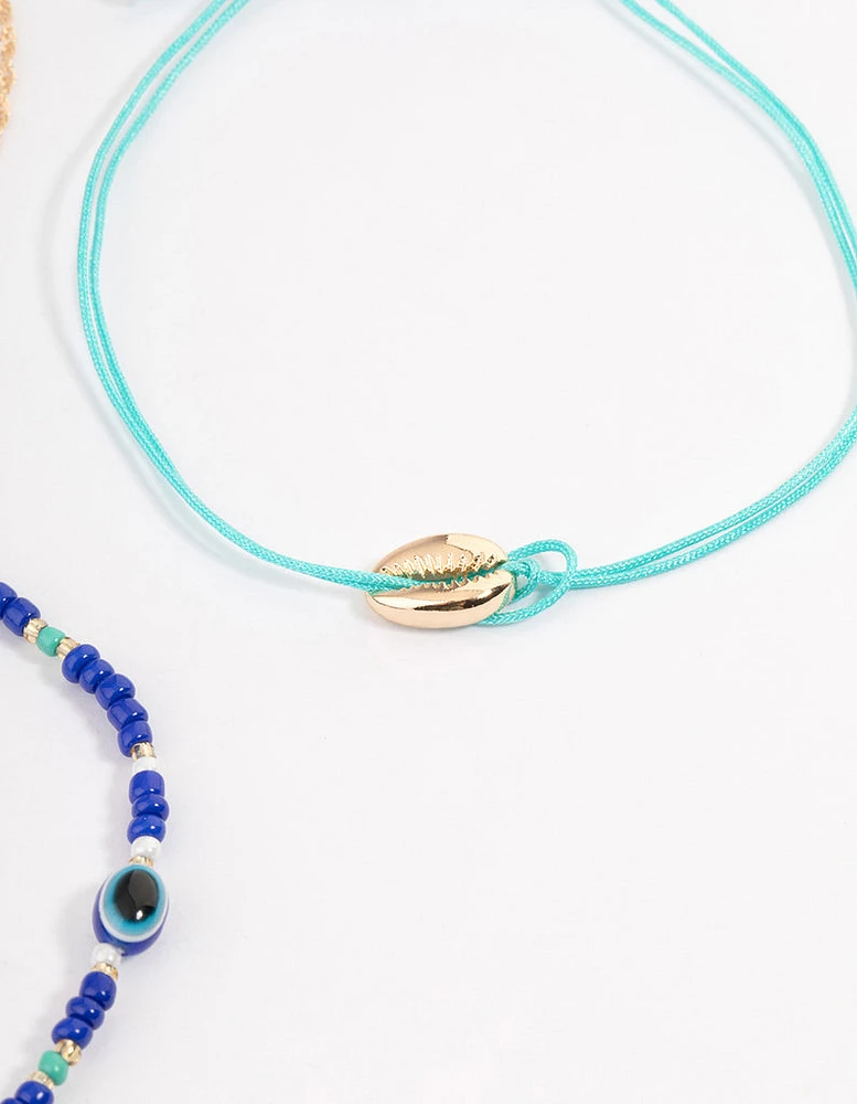 Gold Evil Eye Shell Anklet Pack