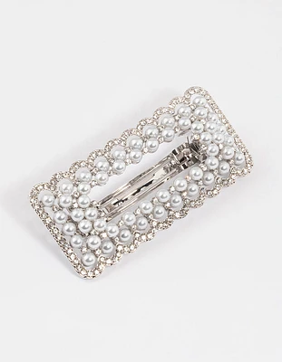 Silver Pearl Barrette Hair Clip