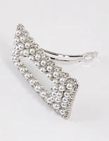 Rhodium Pearl Barrette Hair Clip