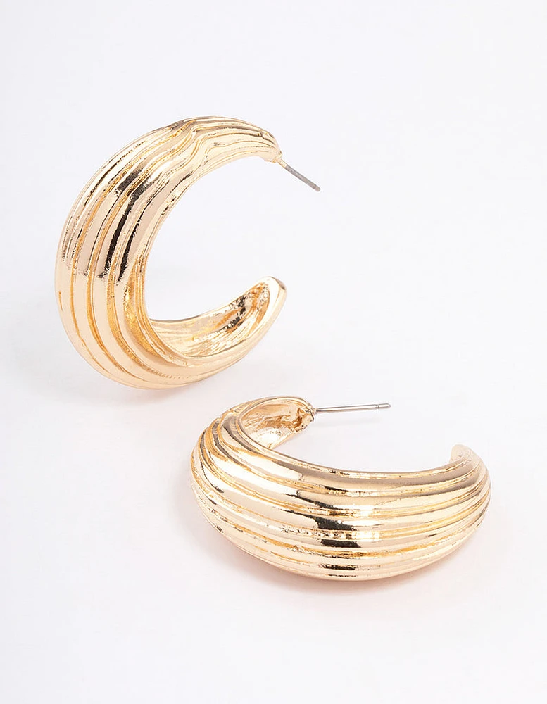 Gold Textured Puffy Hoop Earrings