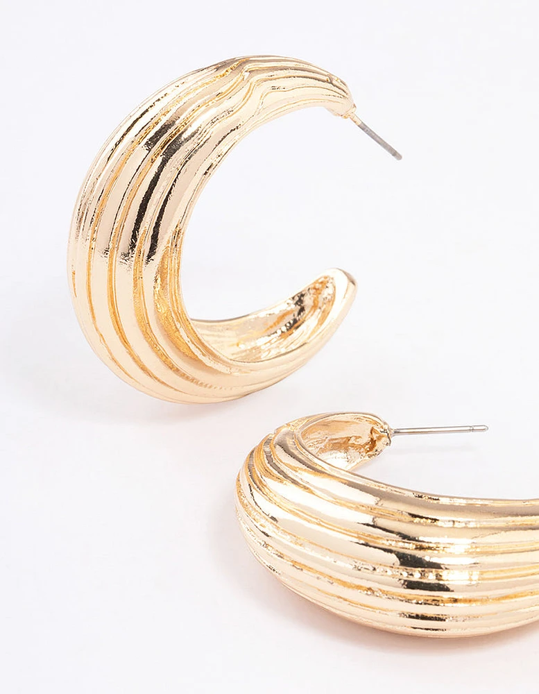 Gold Textured Puffy Hoop Earrings