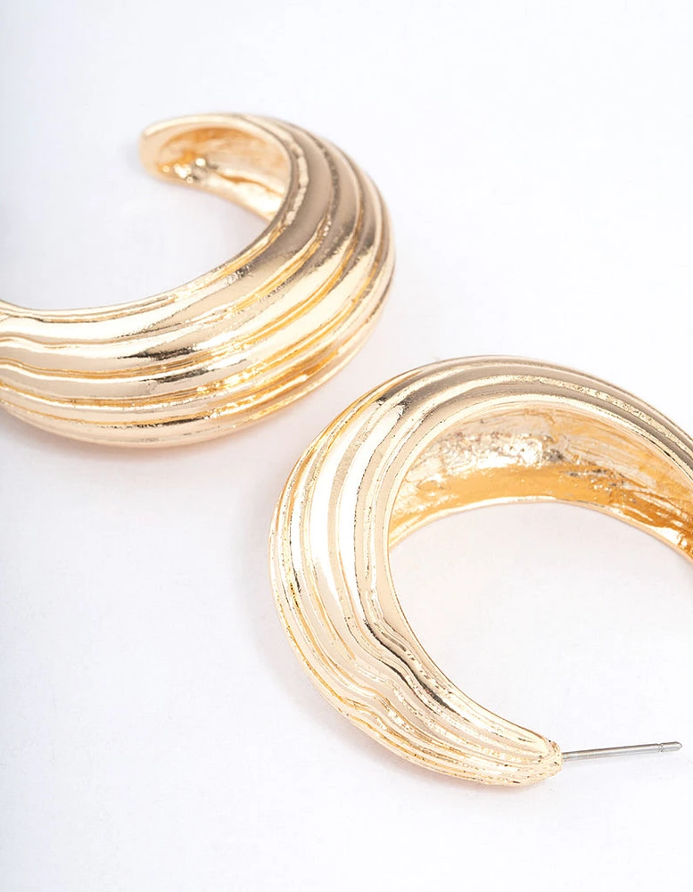 Gold Textured Puffy Hoop Earrings