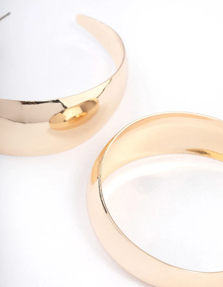 Gold Smooth Thick Hoop Earrings