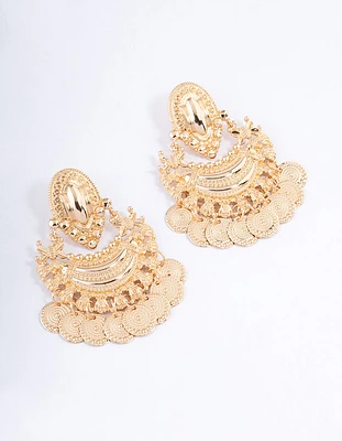 Gold Statement Disc Drop Chandbali Earrings