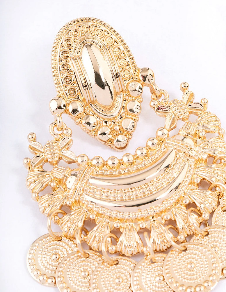 Gold Statement Disc Drop Chandbali Earrings