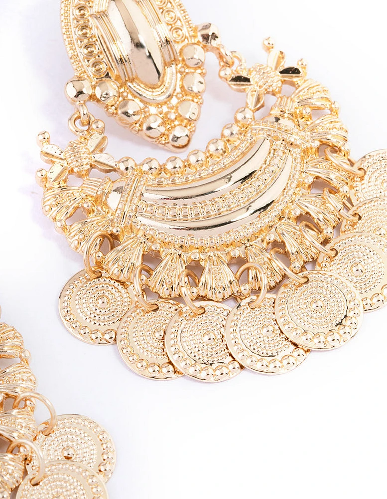 Gold Statement Disc Drop Chandbali Earrings