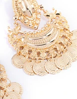 Gold Statement Disc Drop Chandbali Earrings