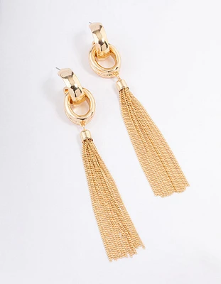 Gold Loop Link Tassel Drop Earrings