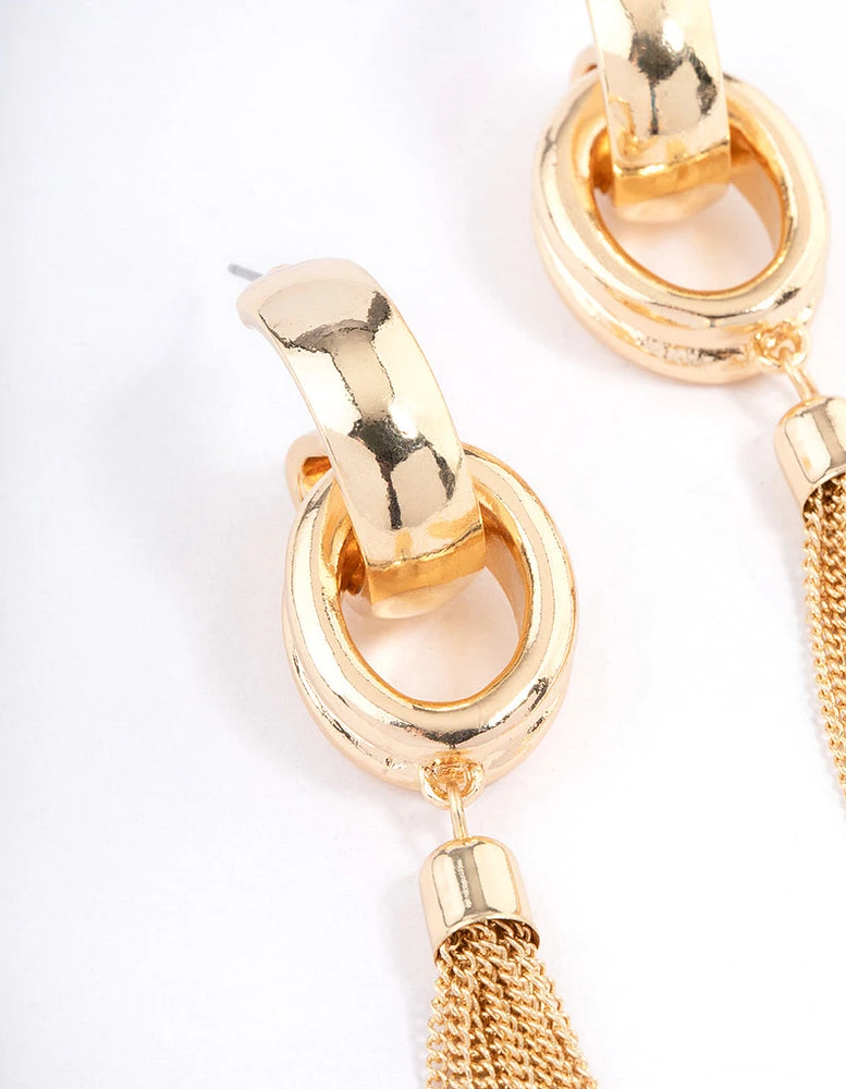 Gold Loop Link Tassel Drop Earrings