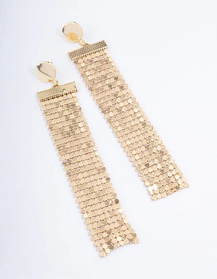 Gold Mesh Chain Statement Drop Earrings