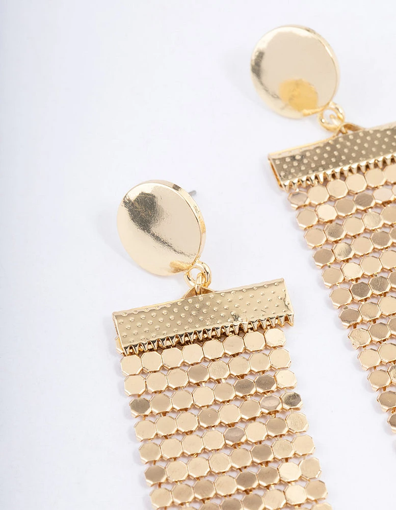 Gold Mesh Chain Statement Drop Earrings