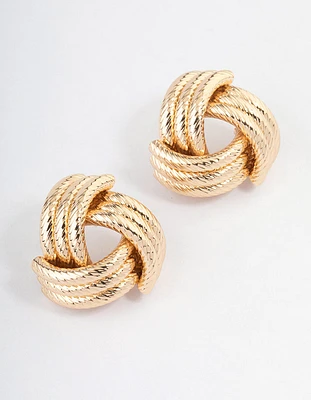 Gold Statement Textured Stud Earrings