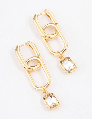 Gold Plated Open Oval Radiant Drop Earrings