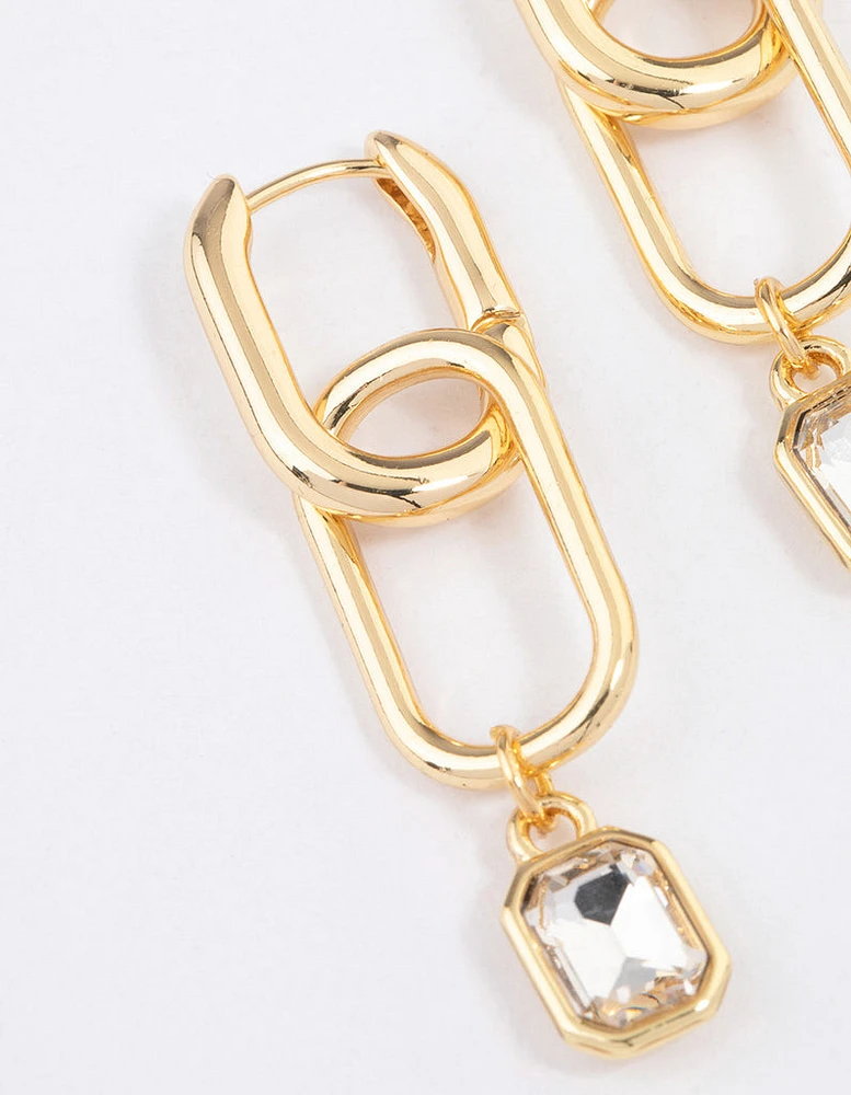 Gold Plated Open Oval Radiant Drop Earrings