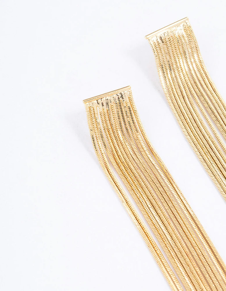 Gold Plated Box Chain Waterfall Drop Earrings