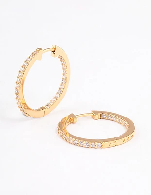 Gold Plated Brass Cubic Zirconia Pave Huggie Earrings